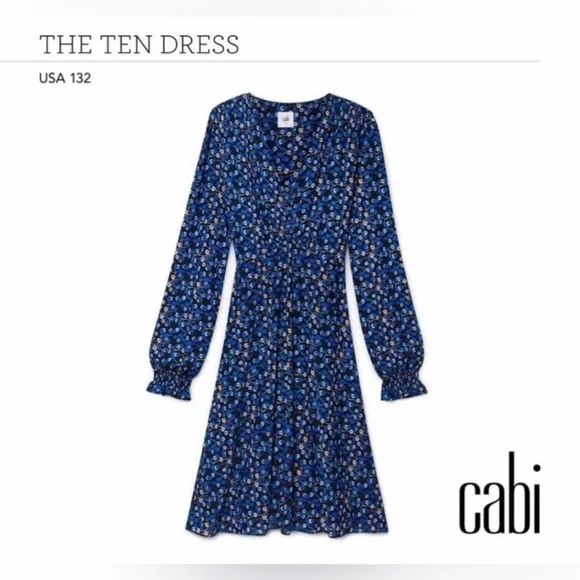 Cabi The Ten Dress blue floral long sleeve dress - Picture 7 of 10